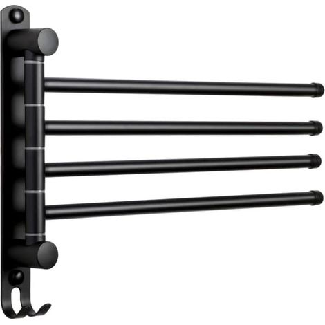 Porte-serviettes de salle de bain noir avec 4 barres pivotantes à 180° en acier inoxydable SUS304 (1/5)