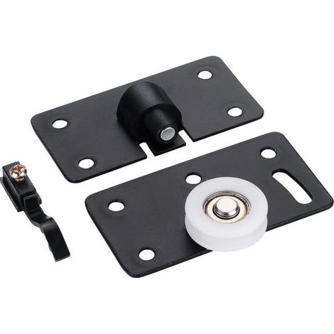 Sistema de puerta corredera, Guía de suelo ajustable, Rodillo guía de suelo, Guía de puerta, Negro, Acero y nailon, 8,5 x 4,5 cm (1/5)