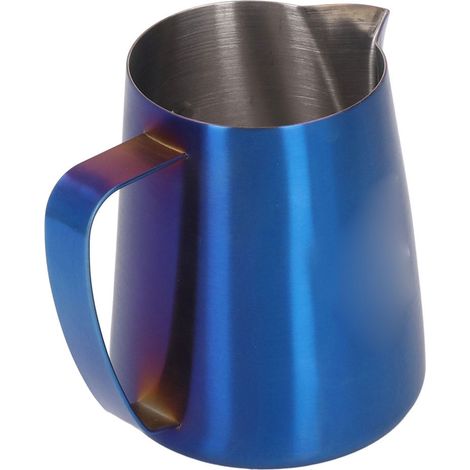 Milchaufschäumkännchen mit Adler-Ausgießer, tropffrei, aus Edelstahl 304, mit Griff, 420 ml, blau. (1/5)