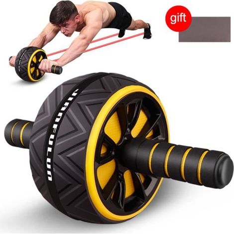Roue Abdominale,Ab Roller Wheel,Roulette Abdominaux Exercice ,Roue de Fitness pour Musculation Sport Maison Materiel,Jaune (1/4)