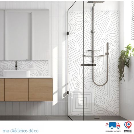 Panneau de douche : Motifs géométriques abstraits - Couleur Gris clair - Alu composite - 90 - 245 (1/3)