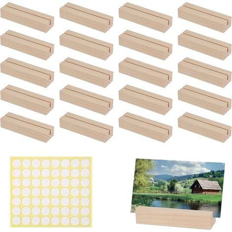 20 Stück hölzerne Kartenhalter, Tischkartenhalter, Fotokartenhalter mit doppelseitigem Klebeband, Menükartenhalter, Visitenkartenhalter für Restaurants, Hochzeiten, Bankette und Partys (1/5)