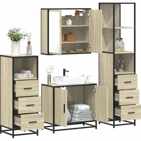 4-tlg. Badmöbel-Set Sonoma-Eiche Holzwerkstoff