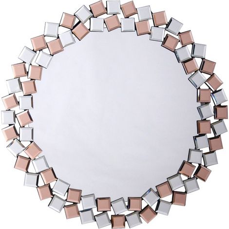Miroir mural rond mosaïque argent rosé style rétro - argent et rosé poudré nacré (1/3)