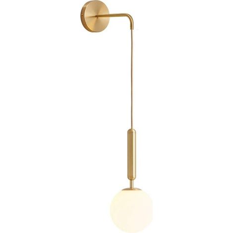 Applique murale vintage industrielle, globe en verre blanc de 15 cm et métal doré, pour salon (1/5)