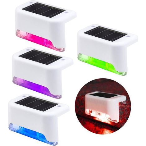 Lot de 4 Lampe Solaire LED, Couleurs Changeantes, Panneau Polysilicium, Étanche IP66, pour Escalier Clôture Jardin