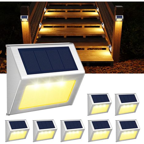Lampe Solaire Clôture - Acier Inoxydable IP65 - Pour Terrasse Escalier Allée Jardin - Lot de 8 - Blanc Chaud (1/5)