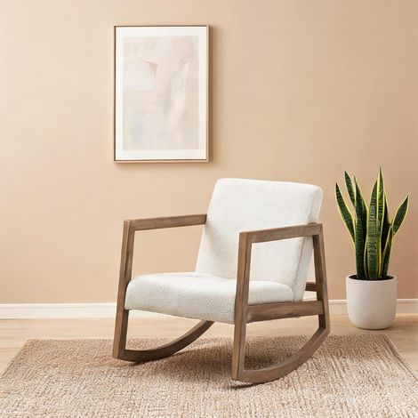 Fauteuil à bascule en bois massif avec coussin en teddyfleece (1/5)