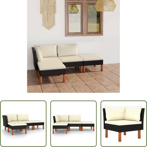 Gartenlounge - 4-tlg. Garten-Lounge-Set mit Kissen Poly Rattan Schwarz (1/5)