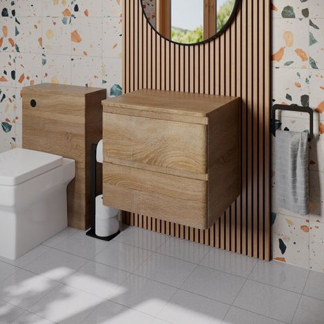 Bathroom Cloakroom Vanity Unit 600mm Wall Hung Cabinet Storage Drawers Wood (1/5)