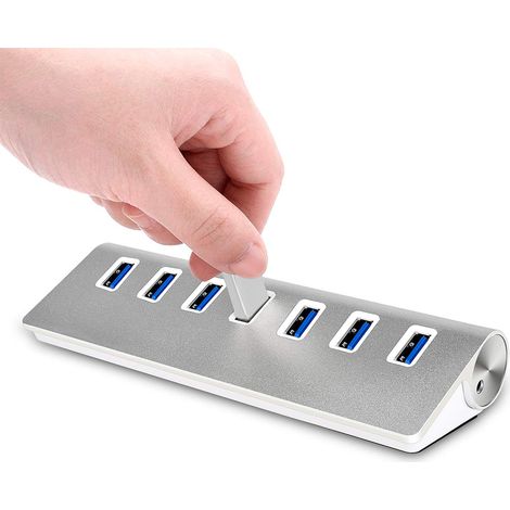 Hub USB 3.0 - 7 Ports Aluminium - Compatible PC Mac Windows Linux - Câble USB 1,7 m - Adaptateur Alimentation 5 V 4 A (1/5)