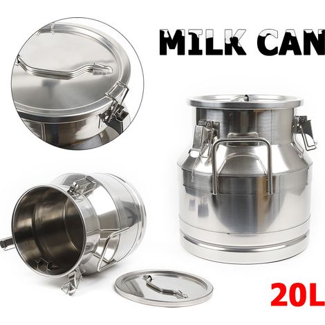 Bidon à lait en acier inoxydable de 20 litres/5,25 gallons - Bidon à lait robuste Bidon à lait avec couvercle hermétique Seau à lait Tonneau à vin