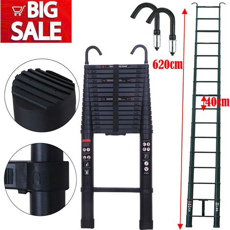 6.2m Ladder Aluminum Multi-Purpose Climb Telescopic Extendable Step Safety Hook
