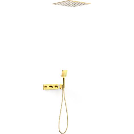 Kit robinet thermostatique encastré à 3 voies B-system pour douche Or 24K - TRES 30725306OR