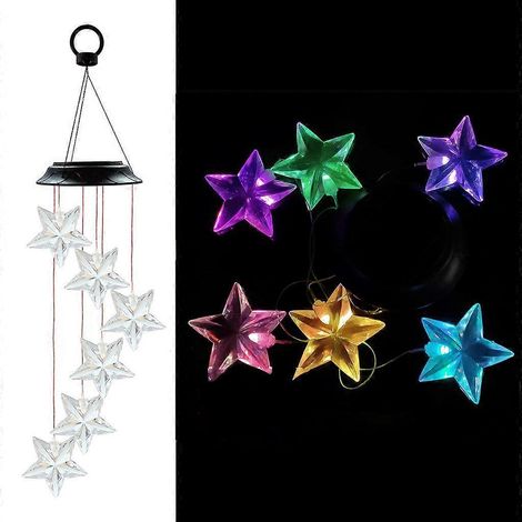 Carillon solaire lumineux décoratif pour jardin extérieur, motif ange, étoiles et oiseaux porte-bonheur