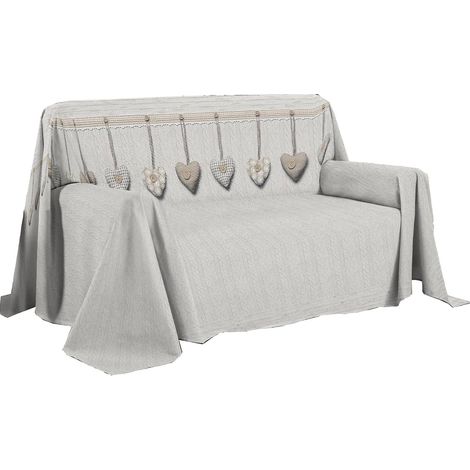 Housse de canapé 250 x 290 cm, fabriquée en Italie, 100% Coton Pur, Motif cœur Suspendu, Beige, idéal comme Drap d'ameublement, protège-canapé ou Couvre-lit d'été (2 Places) (1/5)