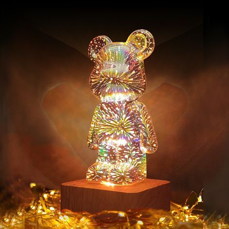 3D Feu d'artifice Ours Veilleuse 8 Couleurs Changer LED Ours Lampe Lumineux Décoration de Table Cadeau pour Filles Enfants - RWLampe à poser (1/5)