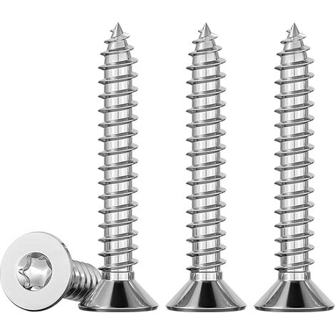 100 - Vis à bois - Acier inoxydable - Filetage complet M4x30mm - Tête fraisée Torx - Pour aggloméré et meubles (1/5)
