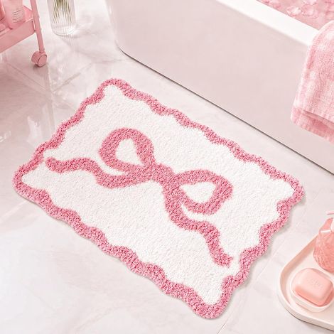Tapis de Bain bouclé Rose, Tapis de Salle de Bain Doux et Absorbant, antidérapant Lavable pour Baignoire, Chambre, 45x66cm (1/5)