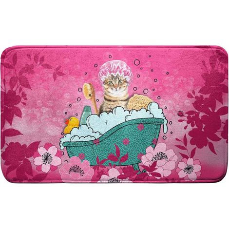 Tapis de Salle de Bain "Chatibulle" 45x75cm Rose