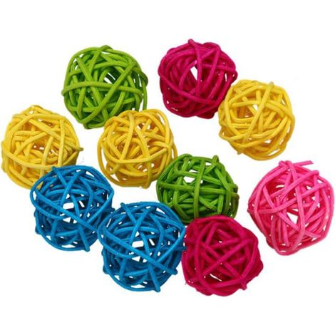 10 boules de rotin en branches de saule, jouets à mâcher pour oiseaux et perroquets, décoration suspendue pour cage à oiseaux et petits animaux (couleur aléatoire) (1/5)
