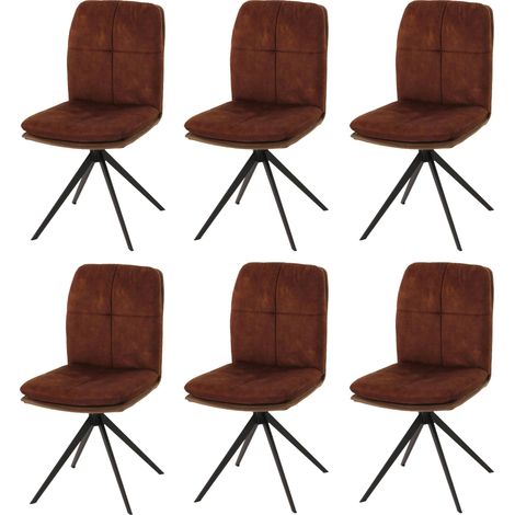 6er-Set Esszimmerstuhl HHG-178, Küchenstuhl Lehnstuhl, drehbar Auto-Position, Metall Stoff/Textil braun