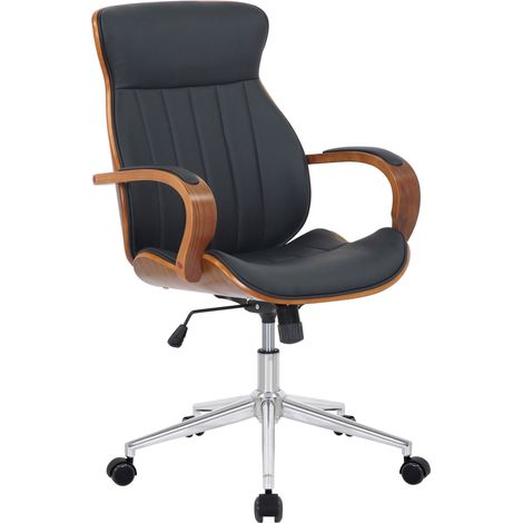 Fauteuil de bureau avec roulettes synthétique noir et bois noyer hauteur réglable BUR10461 (1/5)