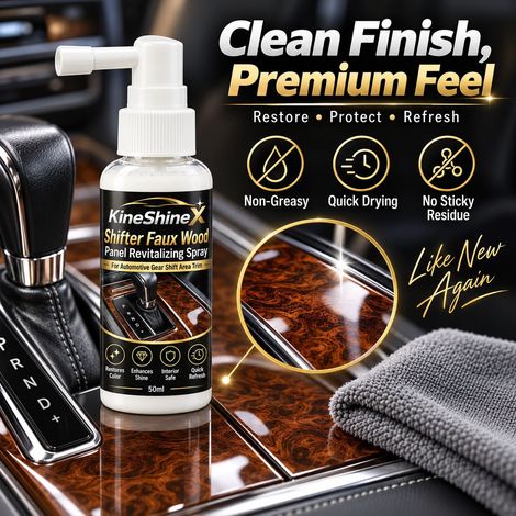 Spray KineShineX pour garnitures en bois du levier de vitesses de voiture, agent éclaircissant et revitalisant pour les garnitures en bois du levier de vitesses de la console centrale (1/4)