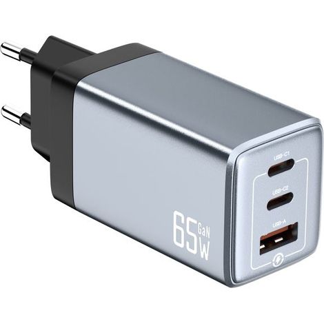Cargador rápido NEXTBATT de 65 W, 2 puertos USB-C/1 puerto USB-A - Negro/Gris