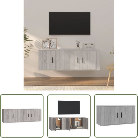 The Living Store Ensemble de meubles TV 2 pcs Sonoma gris Bois d'ingénierie - Meuble Tv - Meuble Media - Étagère Murale - Rangement Mural - Télévision (1/5)