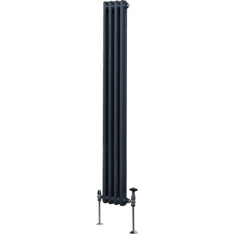 Radiador Tradicional Vertical de 2 columnas 1800mm x 202mm  Gris Antracita   Acero  Montado en pared  Kit de fijación y soportes  + Cepillo de limpieza GRATIS  Calefacción estufa calefactor