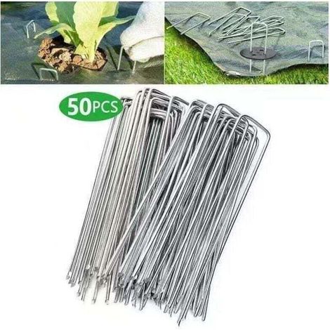 Lot de 50 piquets de fixation en acier galvanisé pour bâche anti-mauvaises herbes - 200x40mm - Ø2,5mm (1/5)