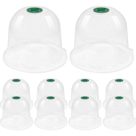 Lot de 12 cloches de jardin en plastique, 19 x 16 cm, avec 24 piquets de fixation. (1/5)