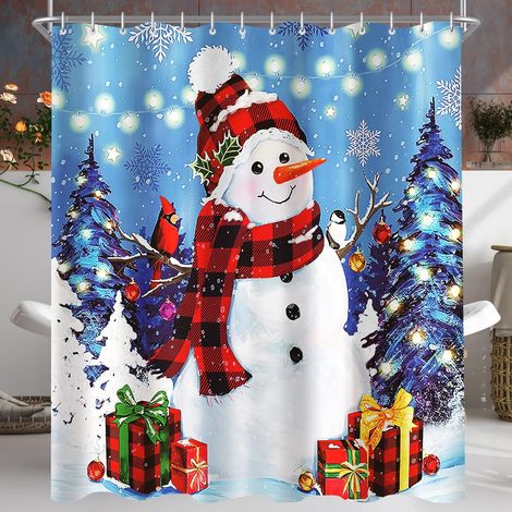 Rideau de douche 180x200 cm imperméable Anti-moisissure lavable En polyester Motif bonhomme de neige (1/5)