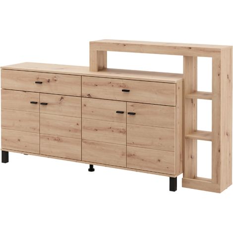 Credenza Chefch, Madia 2 Cassetti, 5 Ripiani, Apertura Battente, Scorrevole, 183x35x101h cm Marrone Rovere Nodi