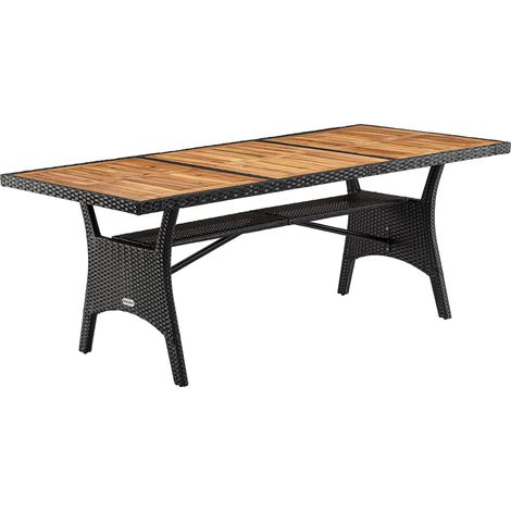 CASARIA® 8 Person XL Poly Rattan Garden Table with Shelf 190 x 90 x 74cm Weather Resistant Outdoor Patio Dining Furniture Lawn Patio Deck Balcony Black