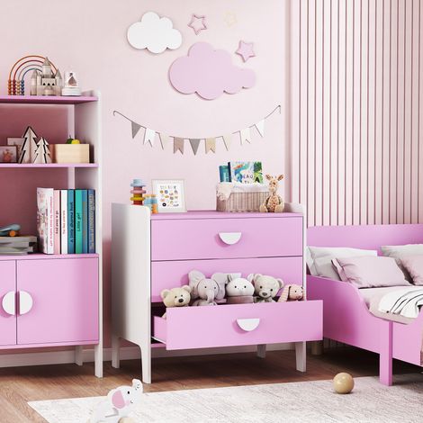 Commode pour enfants. commode rangement 3 tiroirs pour chambre d'enfant. crèche. salle de jeux. 60 x 40 x 60 cm. rose