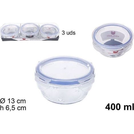 Vtizikl Set 3 Pezzi Contenitori Per Alimenti In Vetro Con Coperchi Plastica 400ml 110548 -