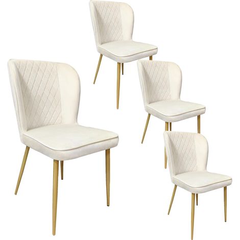 Juego de 4 sillas de comedor tapizadas en terciopelo beige con respaldo beige y estructura de metal negro, ideales para sala, balcón, comedor y dormitorio. (1/5)