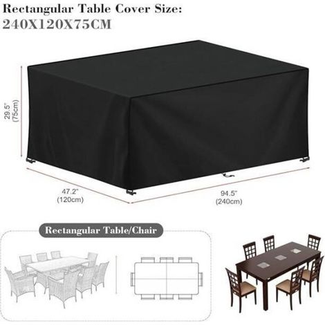 Funda para muebles de jardín 240x120x75cm 420D Oxford Negra, rectangular, para mesa de jardín. Lona protectora para muebles de jardín, exterior, impermeable, resistente al viento, a los rayos UV y al (1/5)