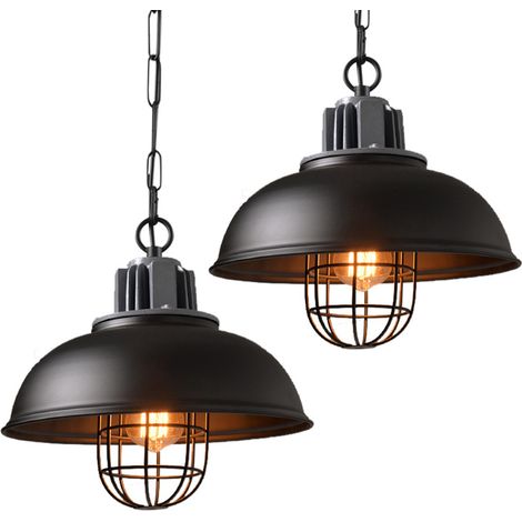 2 Stück Pendelleuchte Industrial Metall Käfig, E27 Retro Pendelleuchte, Höhenverstellbar für Wohnzimmer, Küche, Flur, Veranda, Bauernhaus (Schwarz)