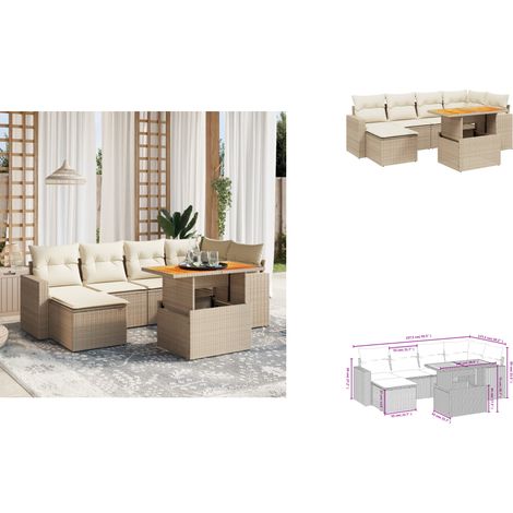 7-tlg. Garten-Sofagarnitur mit Kissen Beige Poly Rattan - Garten Sofagarnitur - Garten Sofagarnituren - Outdoor Sofagarnitur - Sofagarnitur Terrasse (1/3)