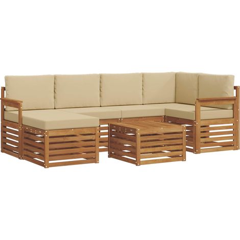 Ensemble de canapé d'angle avec coussin 7 pcs Salon de jardin Naturel et Beige (1/5)