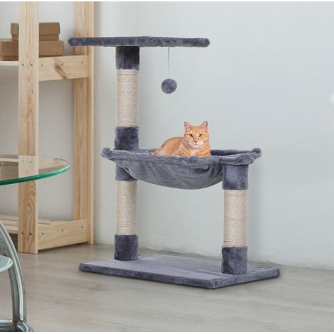 Albero tiragraffi per gatti con amaca in peluche, 50 x 36 x 70 cm, grigio OKMYHOME (1/5)