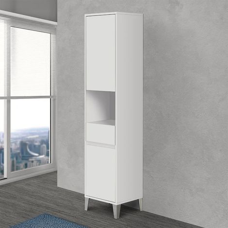 Armadio bagno da terra L. 40 cm Way bianco lucido con vano a giorno (1/4)