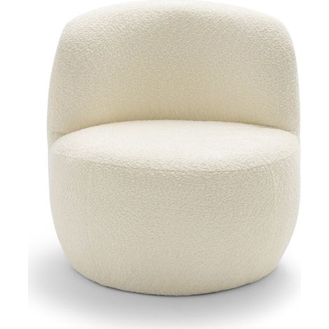 Drawer – Fauteuil rond en tissu bouclette – Blanc – Structure en contreplaqué et bois massif de pin – Dimensions 71,5 x 77 x 74 cm (1/5)