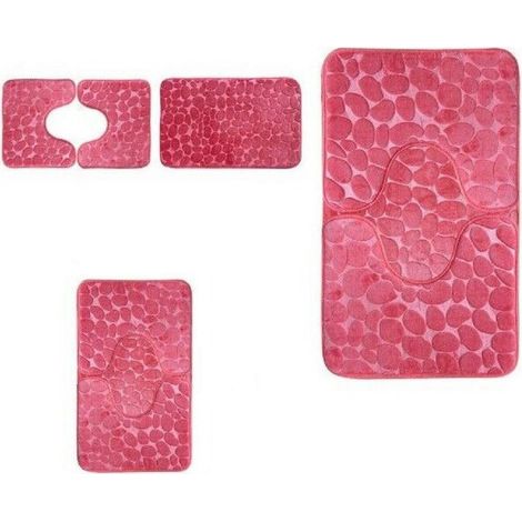 Ensemble De 3 Tapis De Bain Antidérapants Pour Meubles De Salle De Bain Couleur Rose 59335 (1/2)