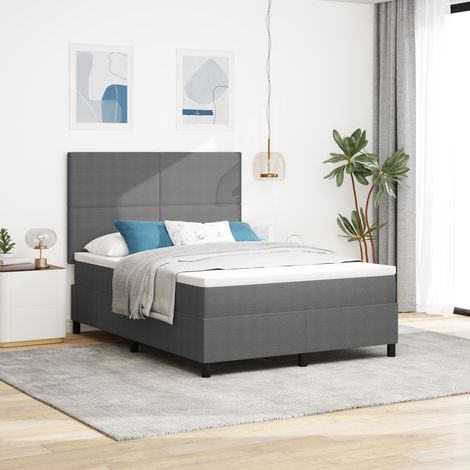 vidaXL Box Spring Bed with Mattress & LED Light Grey 140x200 cm Corduroy Fabric (1/5)