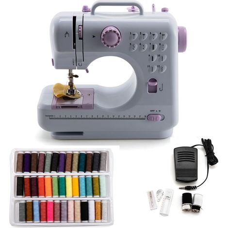 Mini machine à coudre portative pour adultes débutants, vitesse de manuelle électrique Crafting Machine à raccommoder Surjeteuses électriques pour la couture de la soie Denim Laine (1/5)