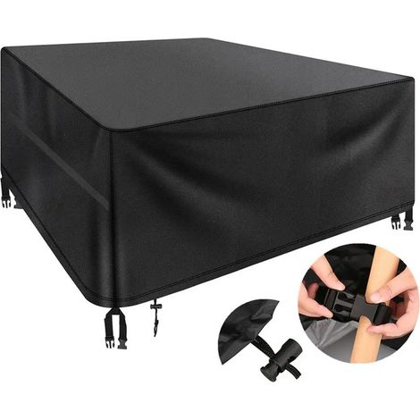 Housse de protection noire en polyester 420D pour meubles de jardin, adaptée mobilier terrasse 210 x 140 x 80 cm, bouton (1/5)